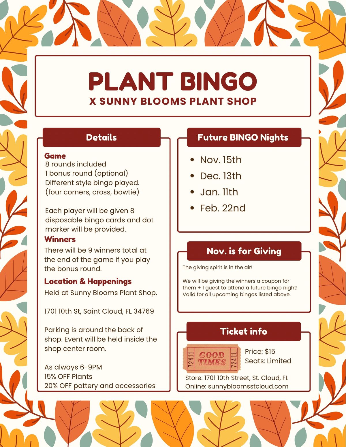 NOV 15\u2013 PLANT BINGO