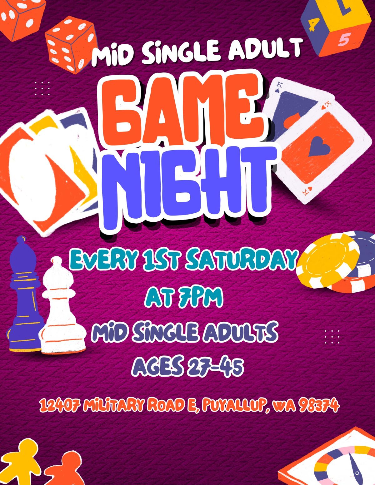 Mid Single Adult Game Night (Ages 27-45)