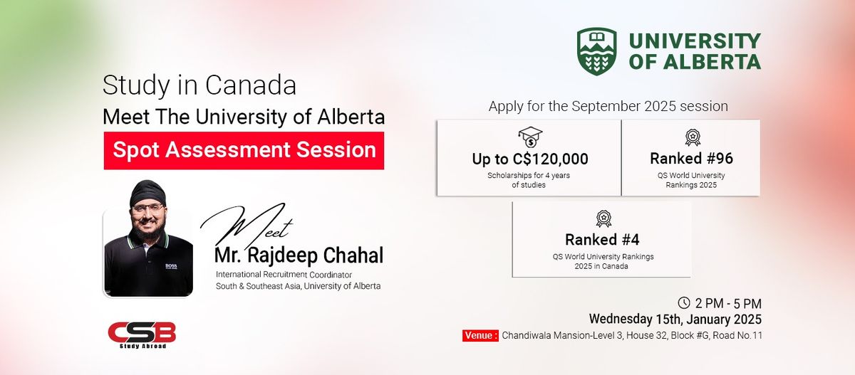 Study in Canada | University of Alberta - Spot Assessment Session