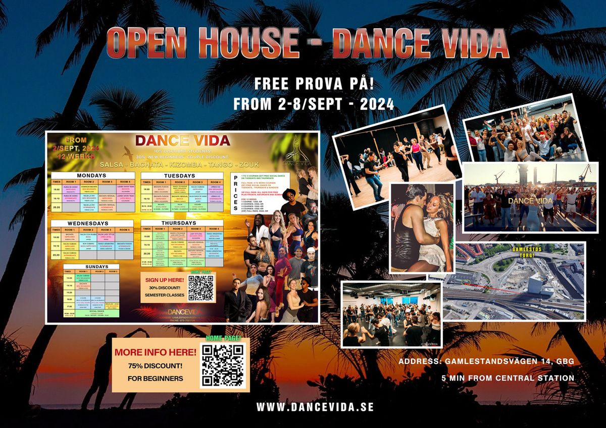 OPEN HOUSE WEEK! Try for free to all our dance classes and social dance at Dance vida