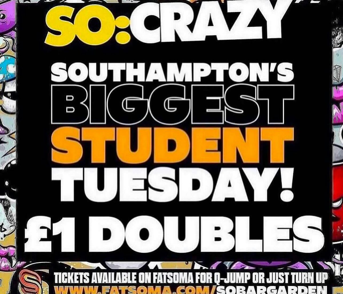 SO:CRAZY - EVERY TUESDAY -  25th March 2025 -  \u00a31 DOUBLES ALL NIGHT.