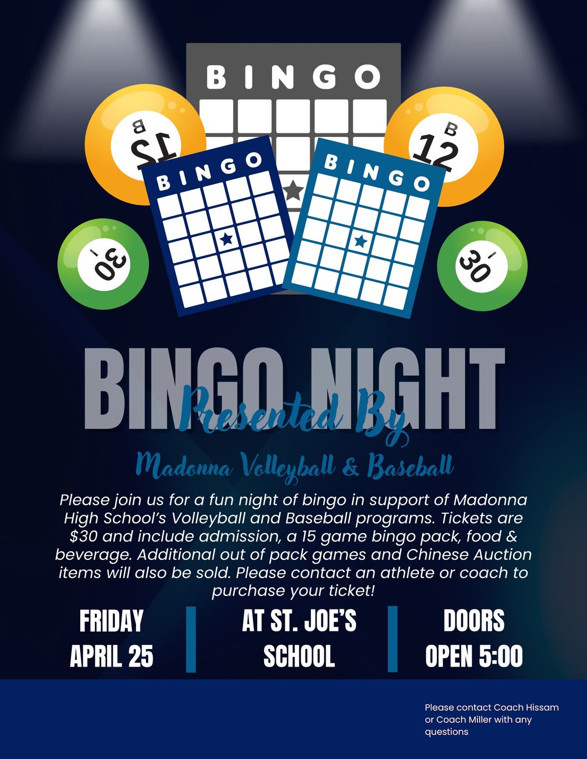 BINGO NIGHT presented by Madonna Volleyball & Baseball