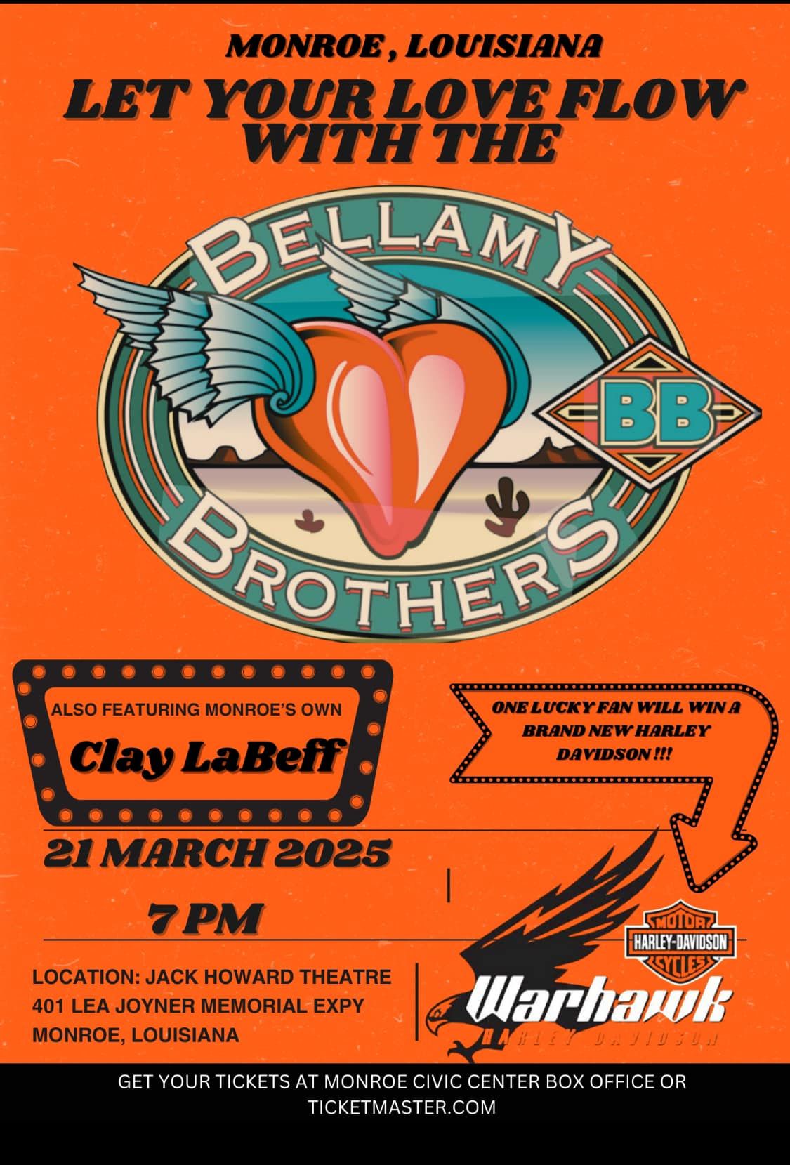 Bellamy Brothers Concert and Harley Davidson Motorcycle Giveaway! With special guest, Clay LaBeff