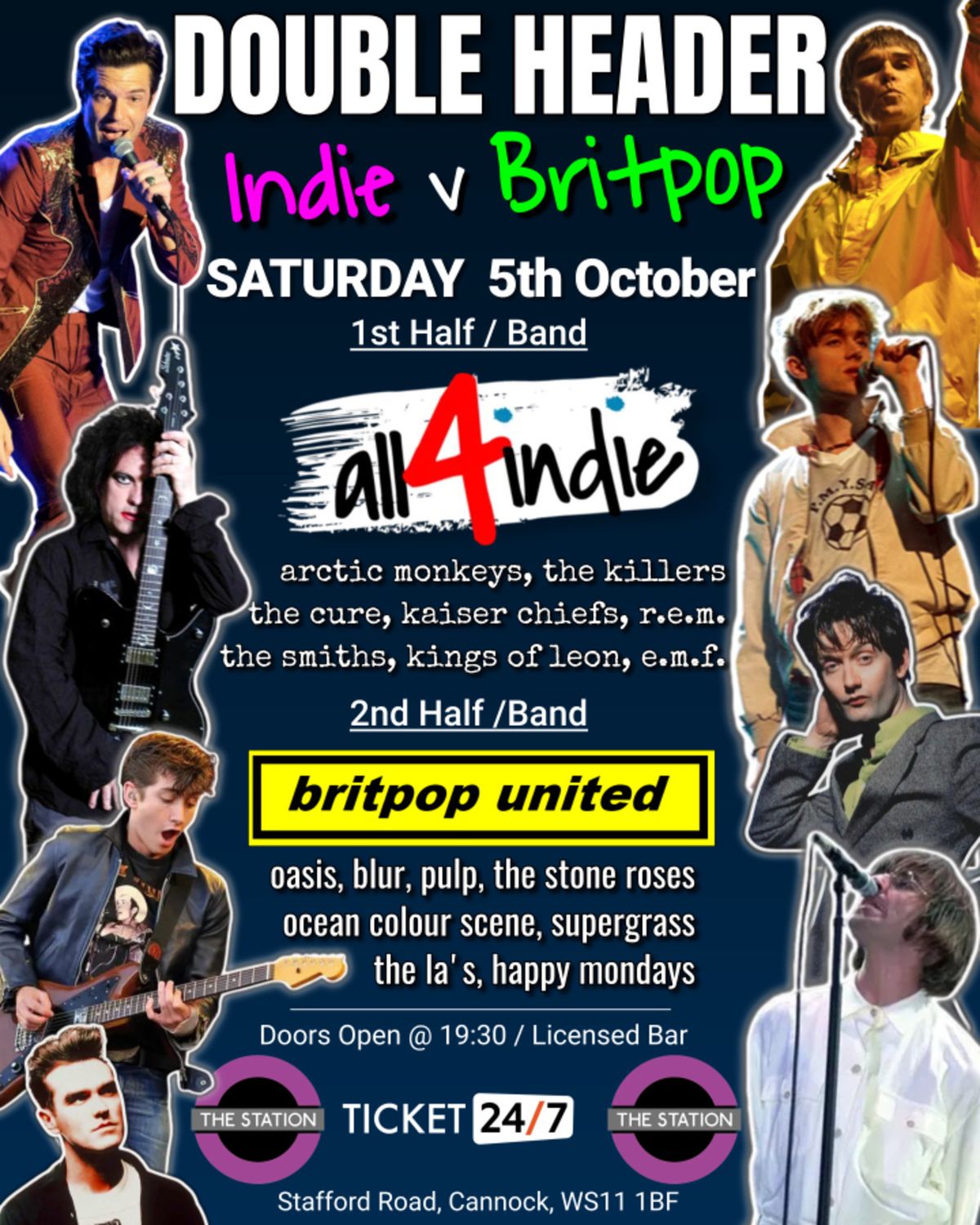 Double Header INDIE v BRITPOP 'All4Indie' v 'Britpop United' Live @ THE STATION, Cannock