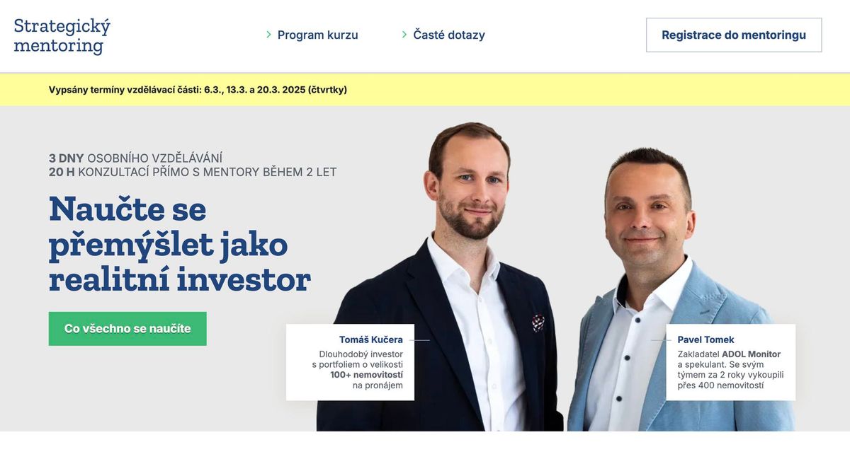 Strategick\u00fd mentoring - investice do nemovitost\u00ed