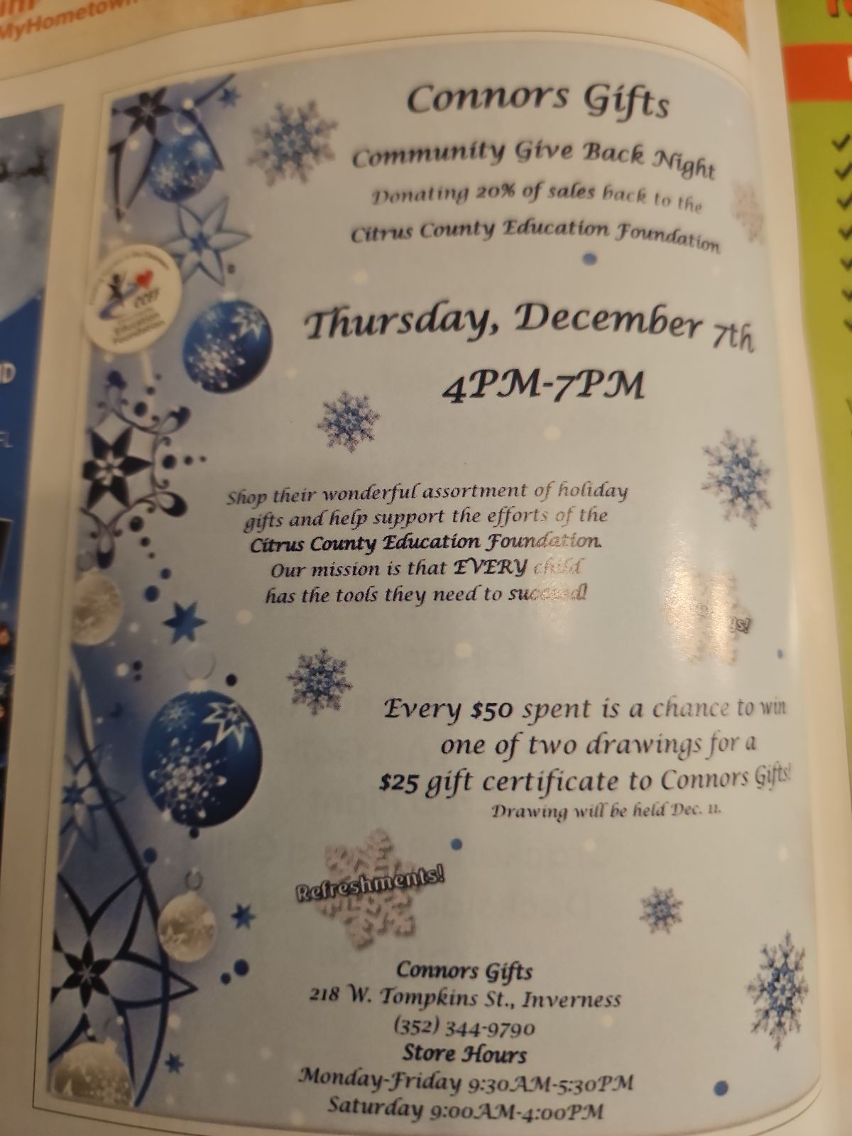 Connors Gifts - Community Give Back Night