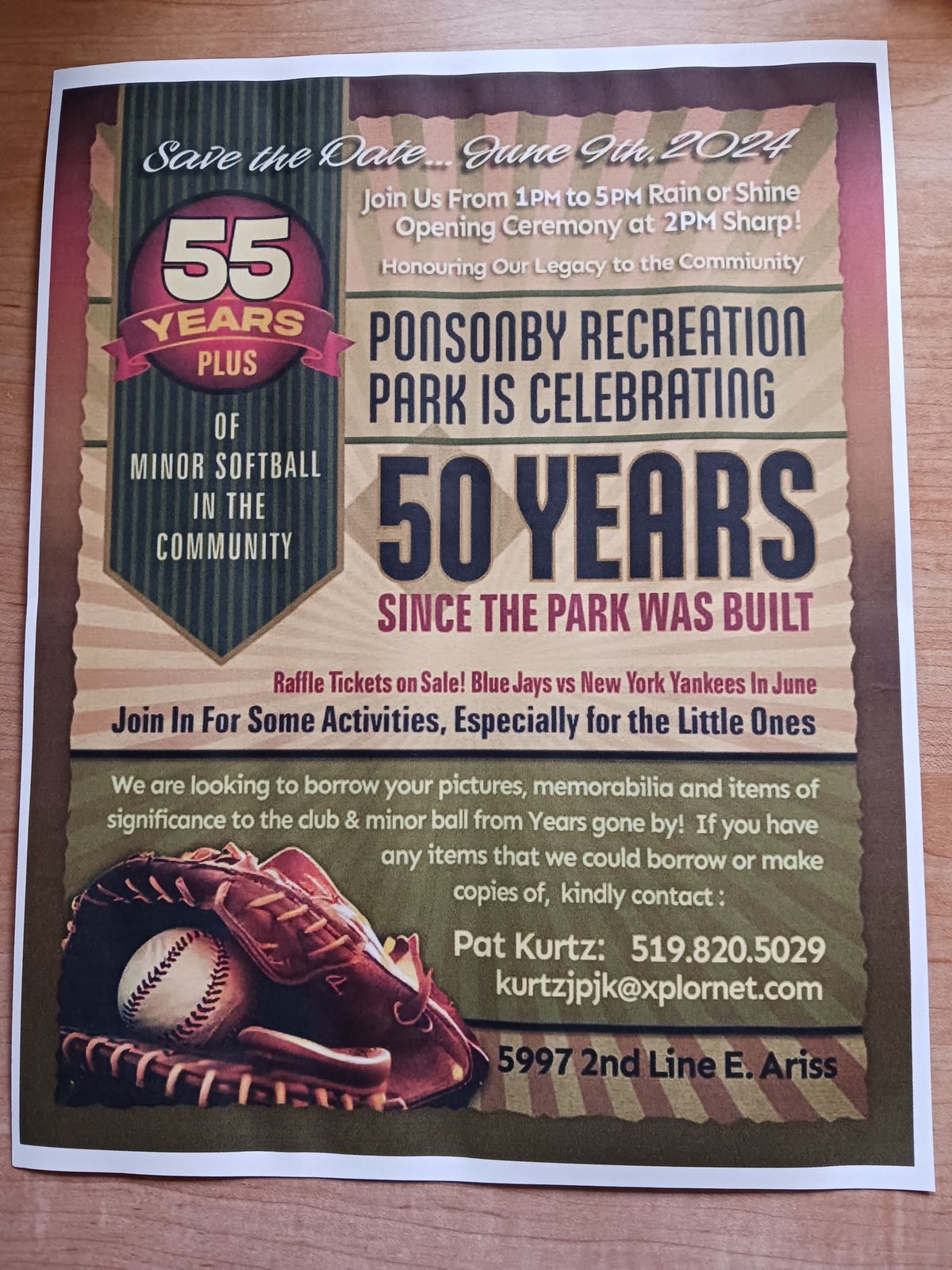 Ponsonby Minor Softball Celebrates 55 + years in the Community and the Park 50 Years 