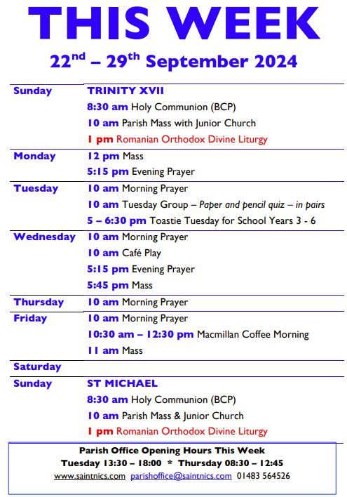 Sunday 22nd September - The Seventeenth Sunday after Trinity