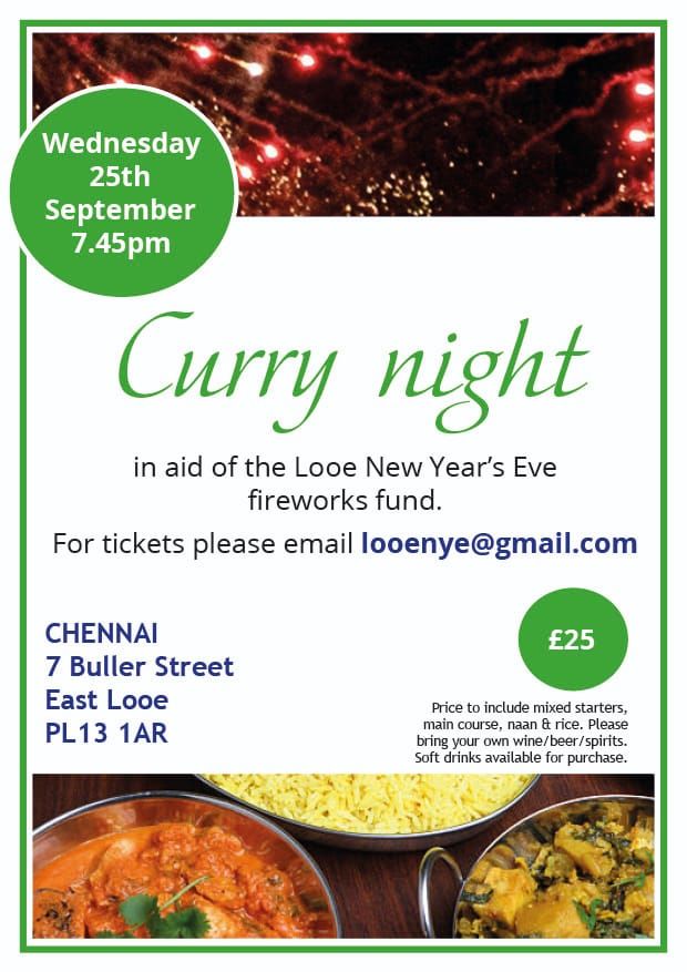 Fundraising Curry Night at Chennai Indian Fusion, East Looe 