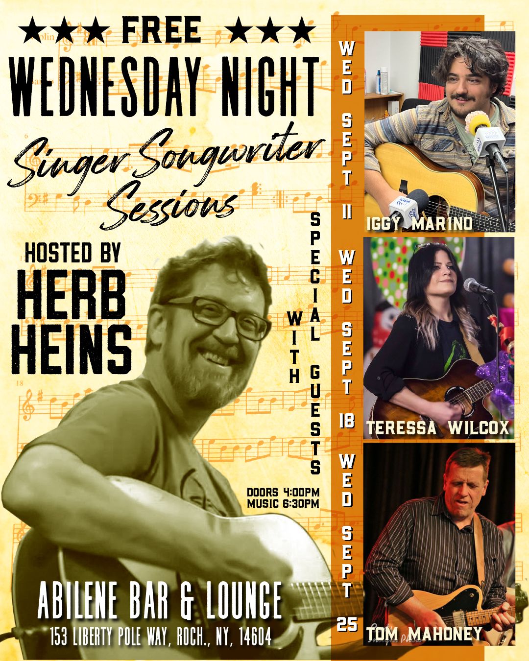 FREE Wednesday Night "Singer-Songwriter Sessions"-Hosted by Herb Heins