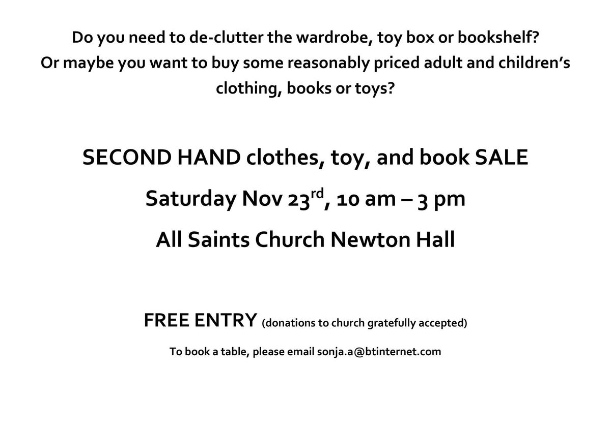 Second hand clothes, toy and book sale