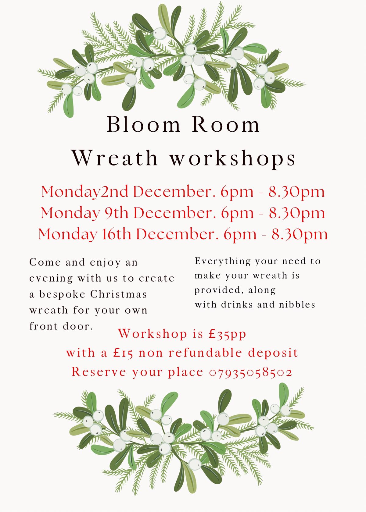 Christmas Wreath Workshop at Bloom Room