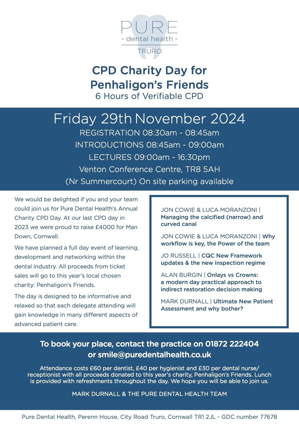 Pure Dental Health's Charity CPD Day in aid of Penhaligon's Friends