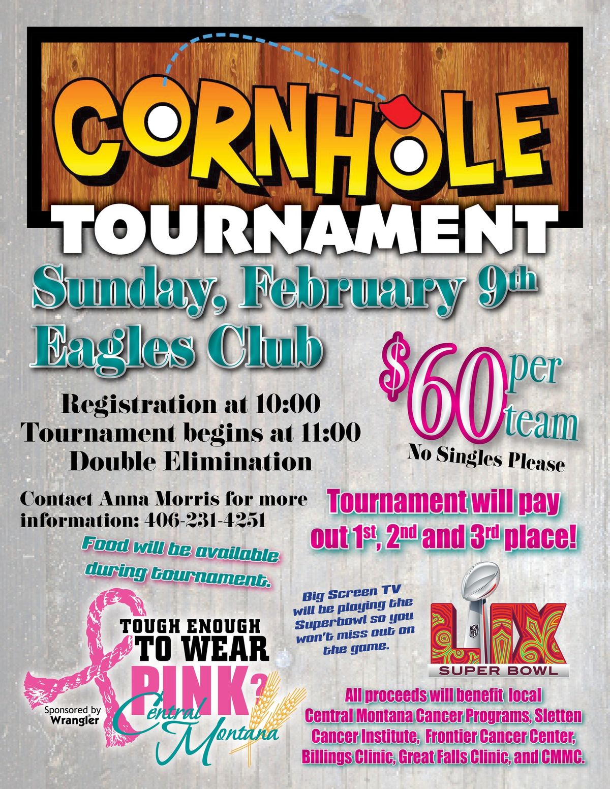 SUPER BOWL LIX February 9th 2025 CORNHOLE TOURNAMENT