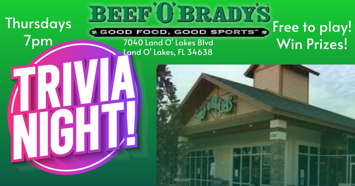 Trivia Thursdays Beef O Brady's Wilderness Lakes 