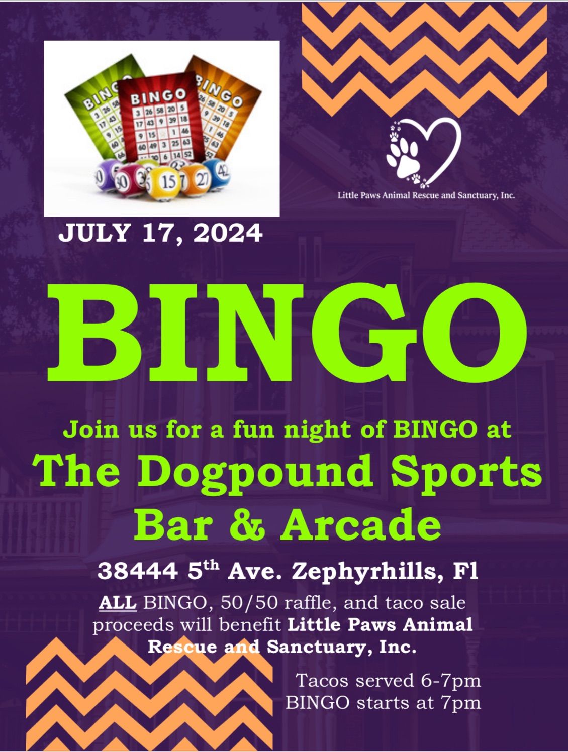 BINGO and Tacos to benefit Little Paws Animal Rescue 