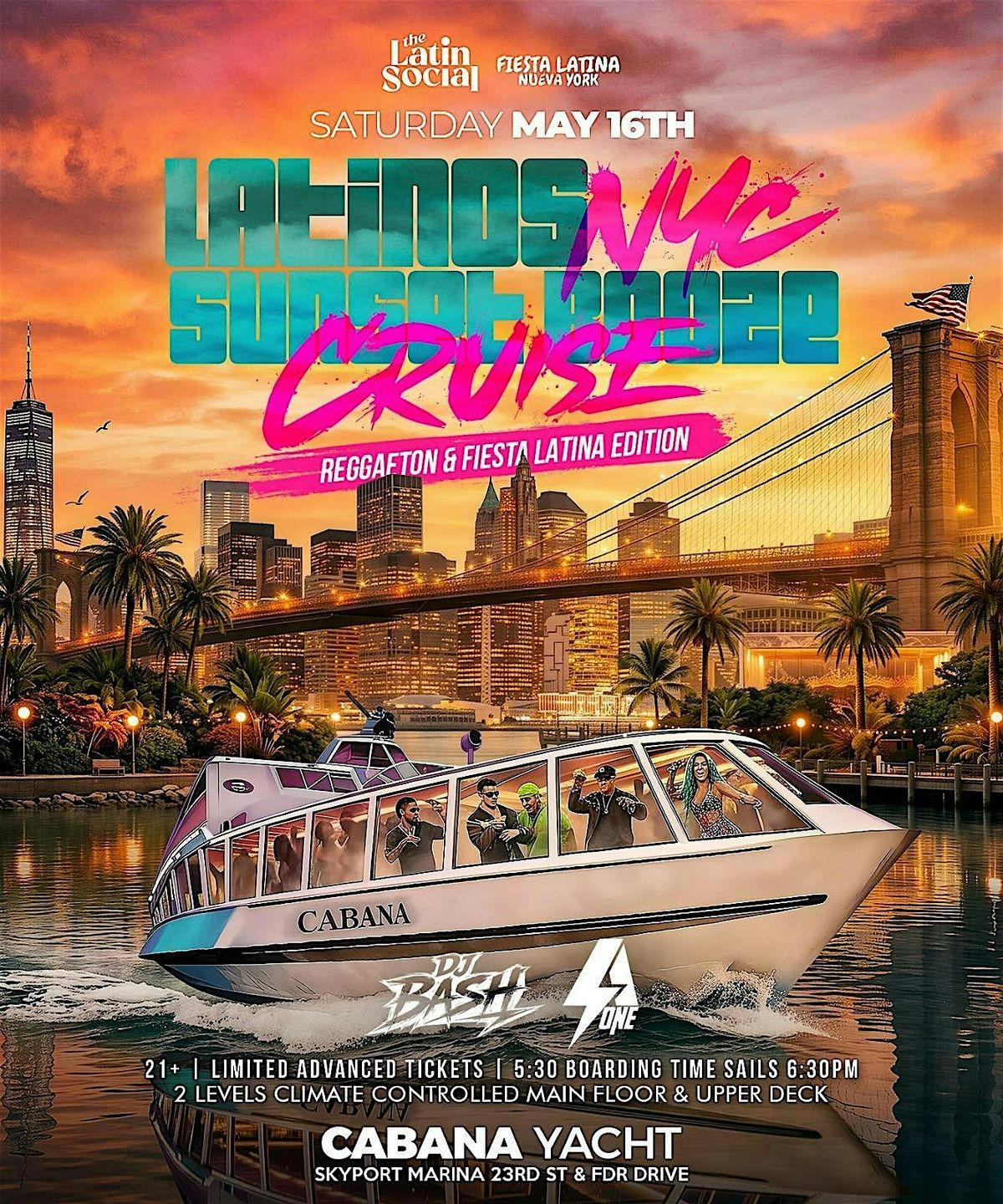 Latinos NYC Sunset Booze Cruise | Reggaeton & Fiesta Latina Edition