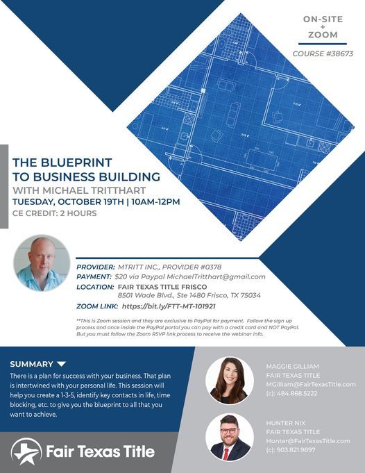 Plan for Success with "The Blueprint to Business Building" Workshop