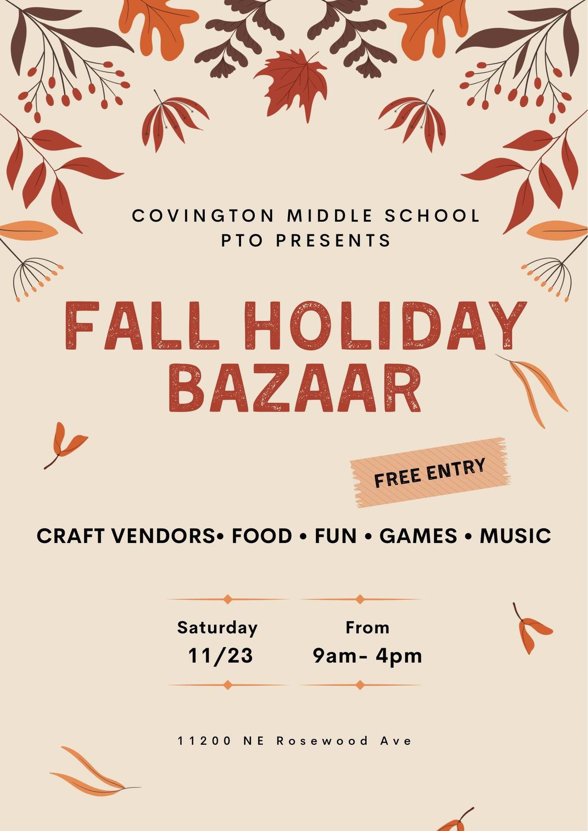 Covington Middle School Fall Holiday Bazaar! 