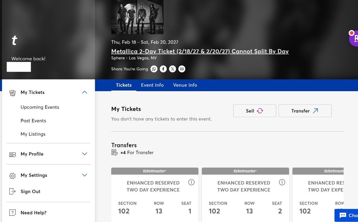 Metallica - 2-Day Pass (February 18 & 20, 2027) Las Vegas Tickets