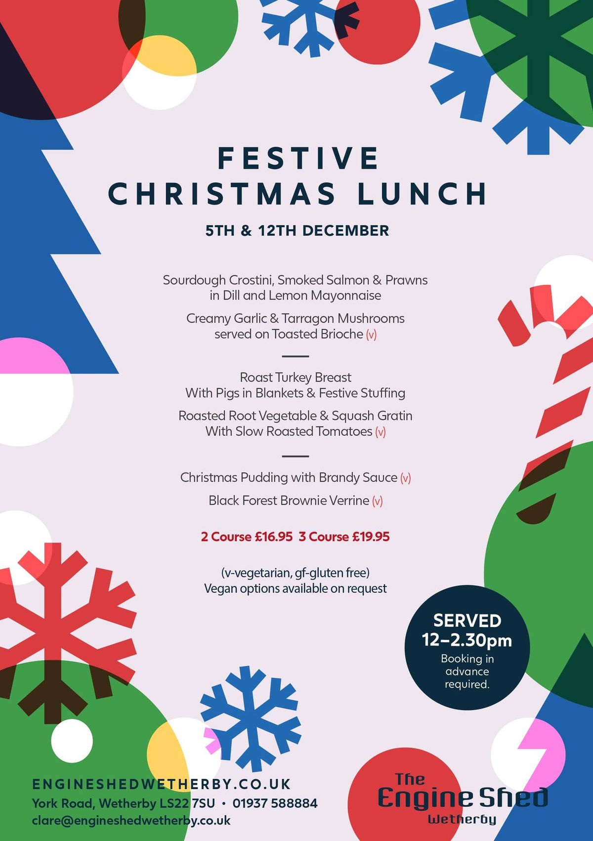 Festive Christmas Lunch 5th & 12th of December