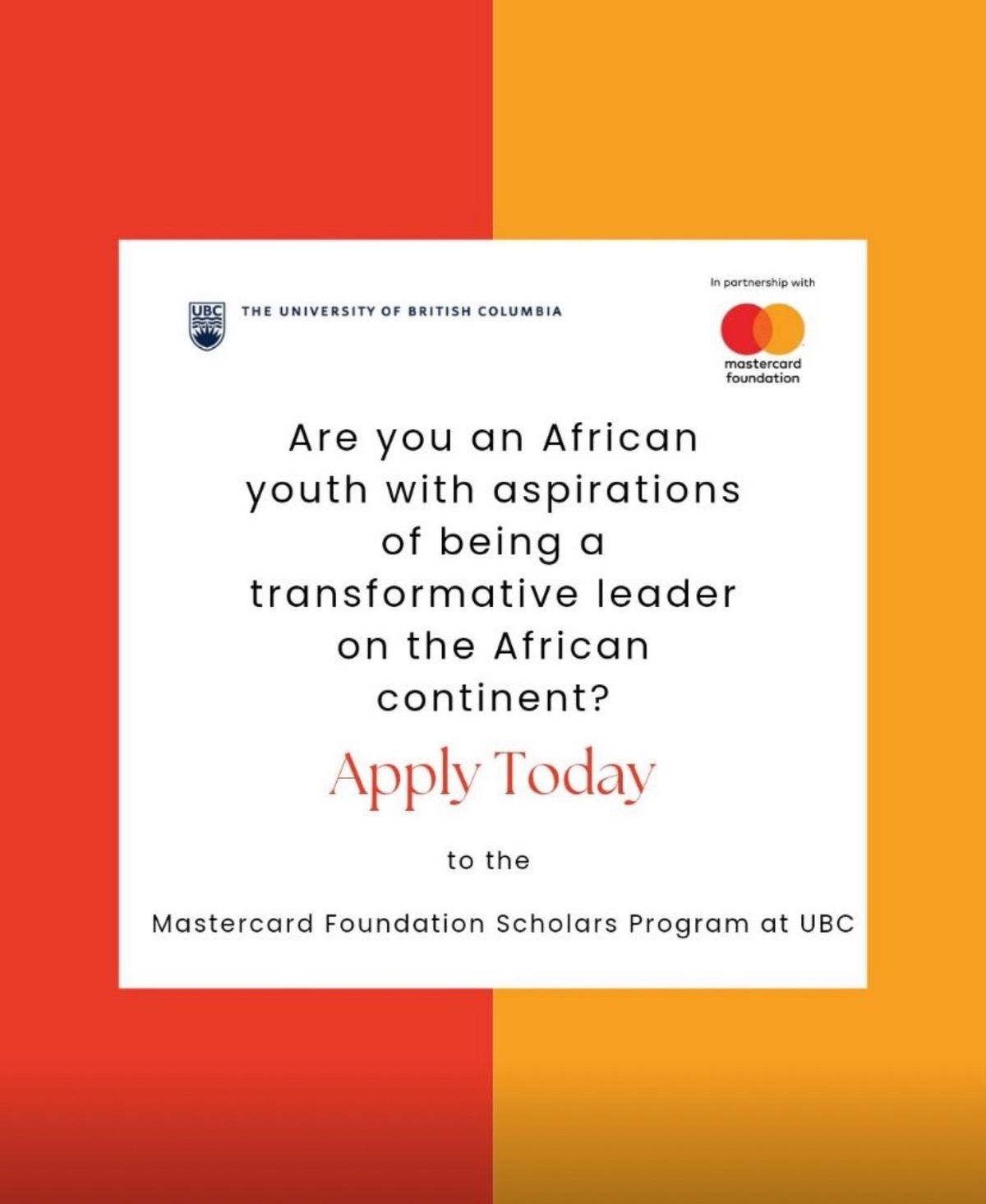 Mastercard Foundation Scholars Program at UBC