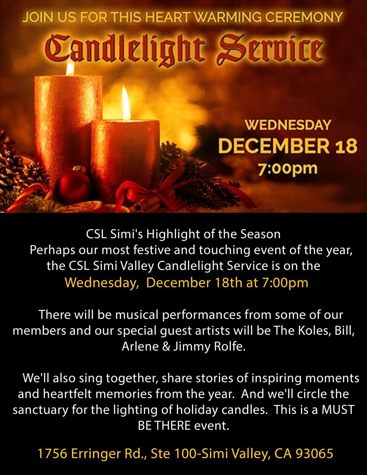 CSL Simi Valley Candle Lighting Service