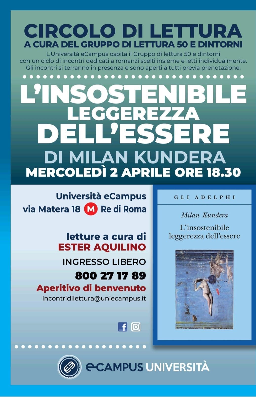 \u2764\ufe0fMILAN KUNDERA - L'INSOSTENIBILE LEGGEREZZA DELL'ESSERE - INGRESSO LIBERO - GRUPPO DI LETTURA  