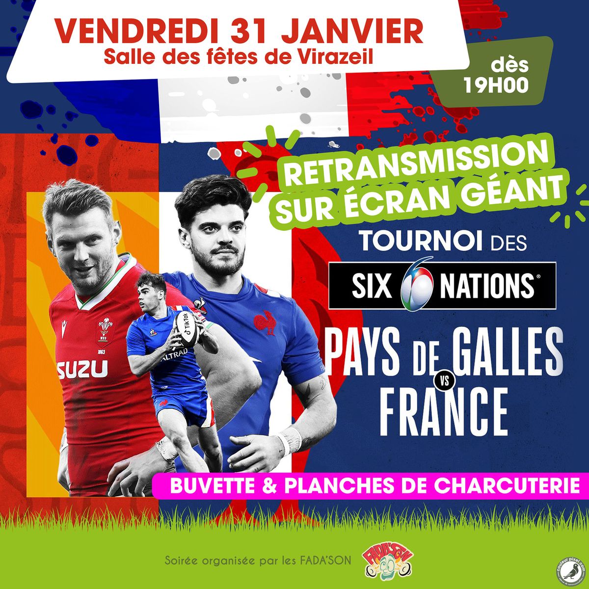 Retransmission France - Pays de Galles sur \u00c9cran G\u00e9ant \u00e0 la Salle des f\u00eates de Virazeil