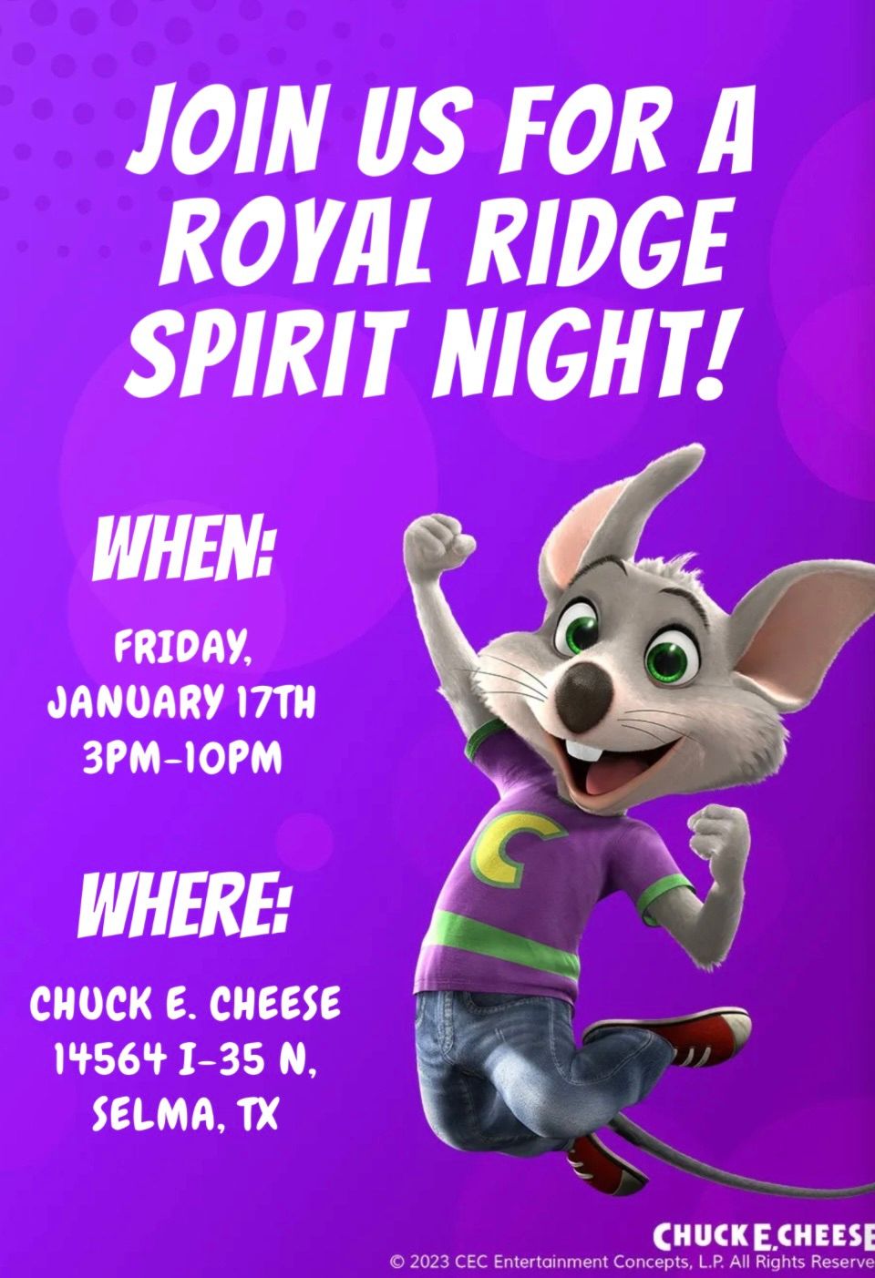 Chuck E. Cheese Royal Ridge Spirt Night