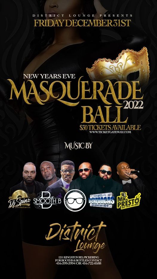 NYE MASQUERADE BALL 2022, District Lounge, Pickering, 31 December 2021