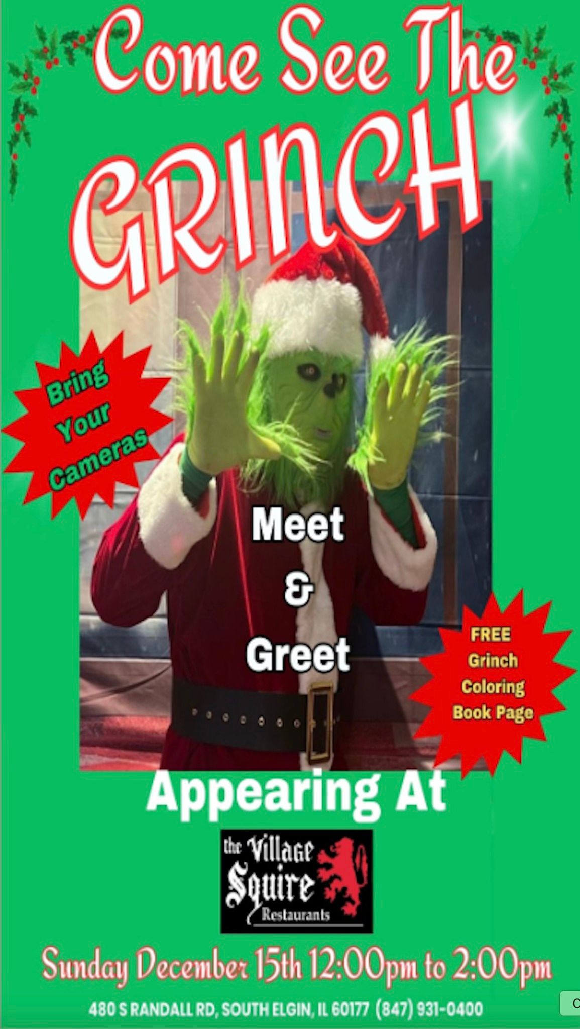 Lunch with the Grinch! Village Squire South Elgin 12.15.24