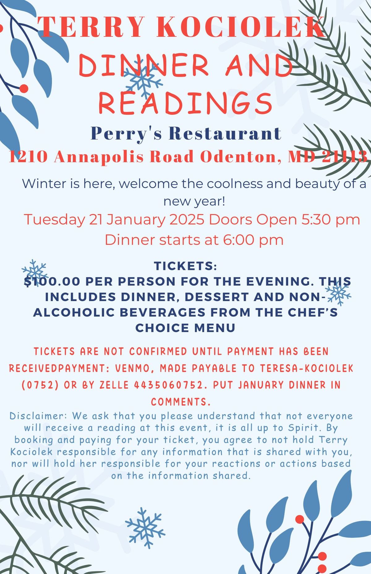 Advanced Psychic Medium Terry Kociolek Hosts An Evening of Readings at Perry's Restaurant Odenton MD