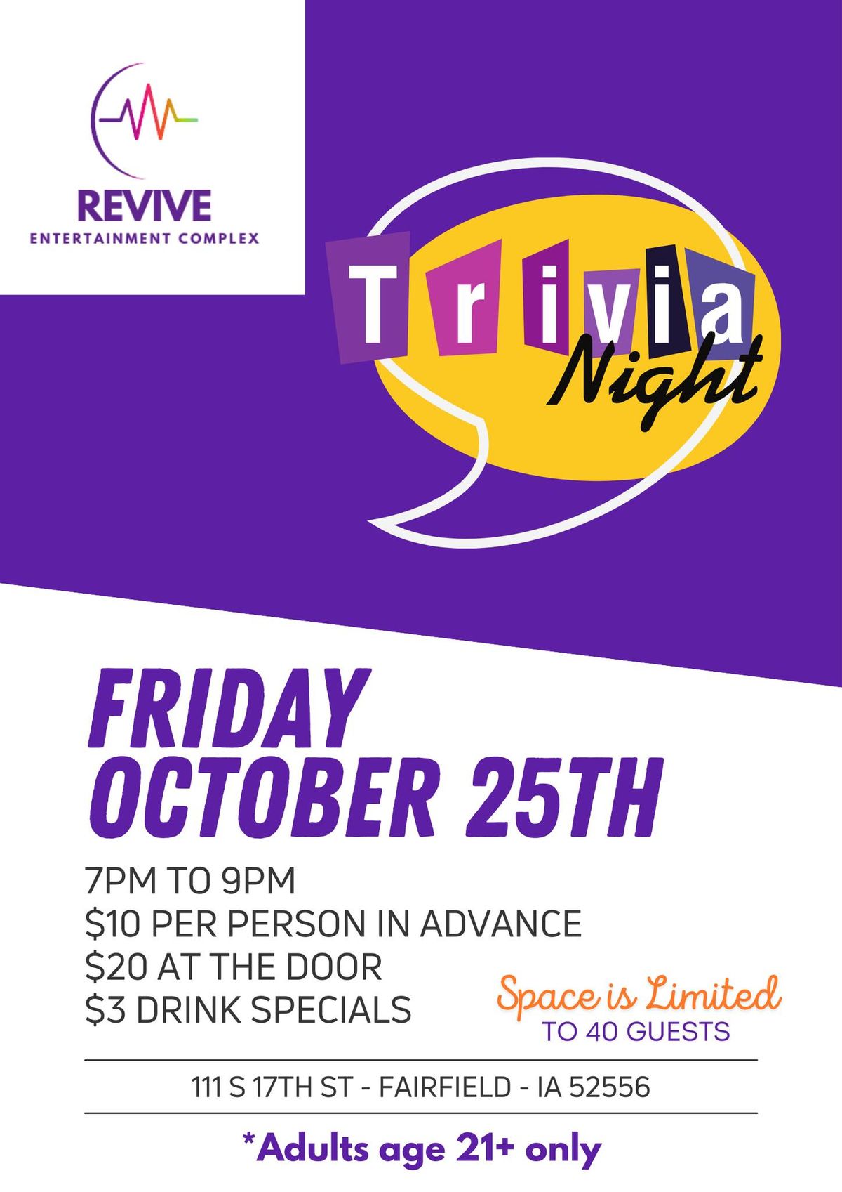 Trivia Night (Open to the Public) at Revive Entertainment Complex - Featuring RichPickel Trivia