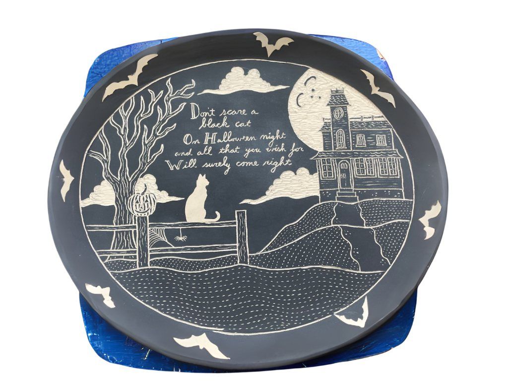 Pottery Workshop: Halloween Themed Platter Using Sgraffito & Stenciling