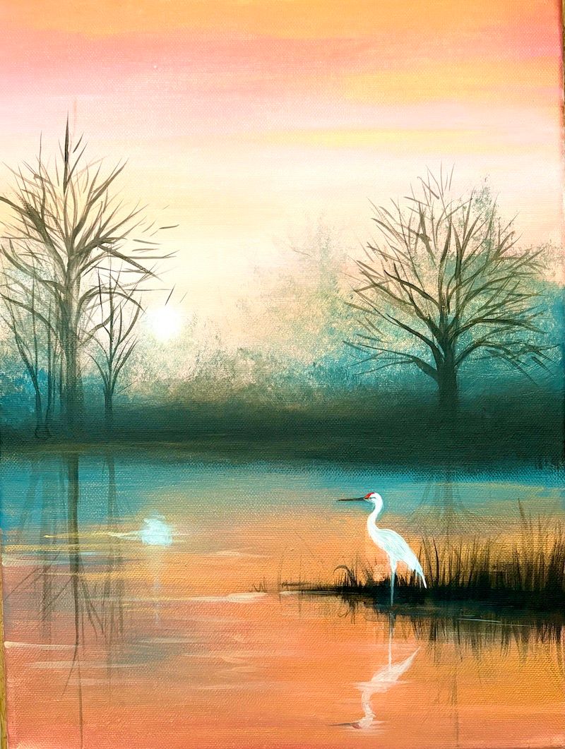 Join Brush Party with Jordan to Paint 'Tsuru Sunrise' at The Eaton Oak in St Neots