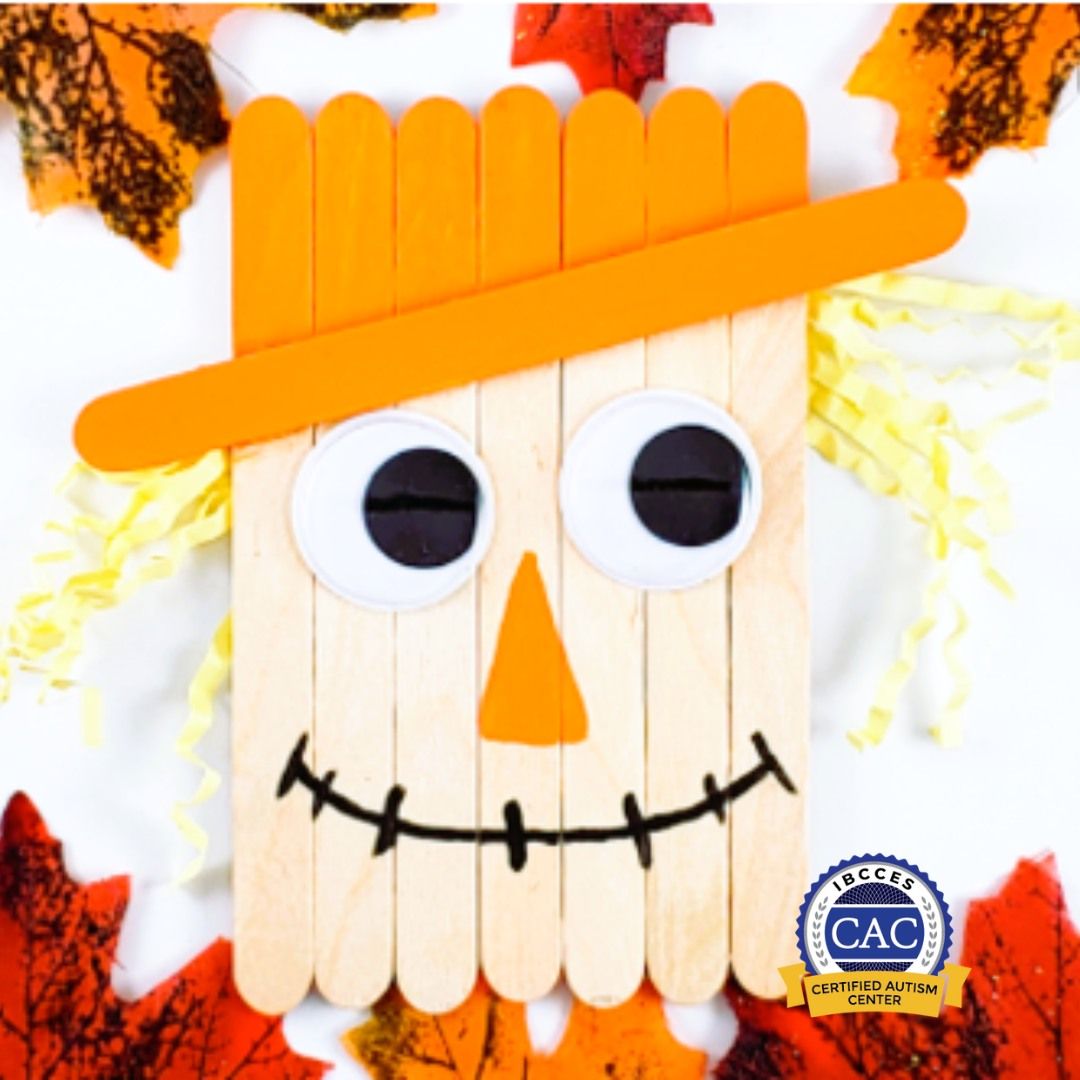 Let\u2019s Craft! Popsicle Stick Scarecrow in Little Red Schoolhouse (Sensory Friendly)