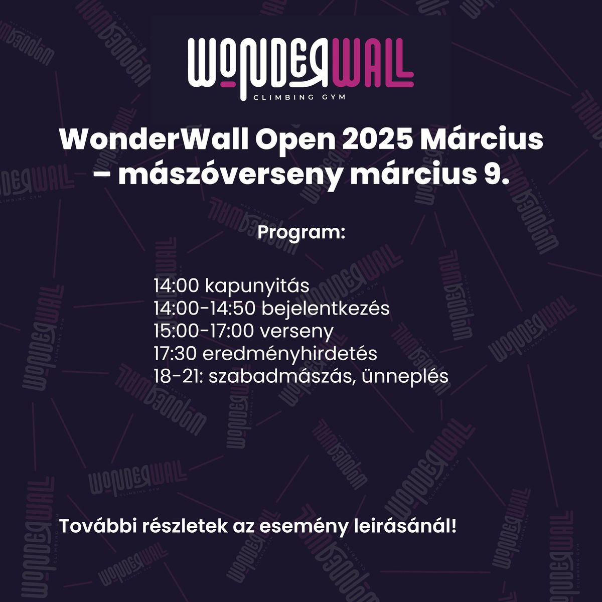 WonderWall Open 2025 M\u00e1rcius - m\u00e1sz\u00f3verseny \u00e9s gyerekfal \u00e1tad\u00f3 cerem\u00f3nia