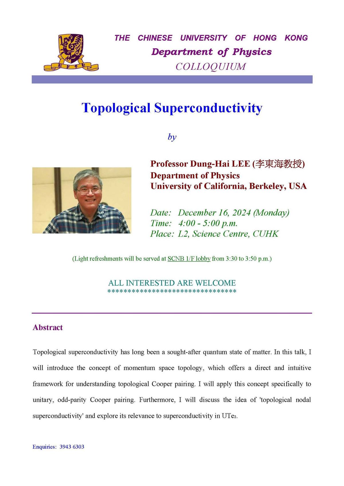 Colloquium by Professor Dung-Hai LEE (UC Berkeley)