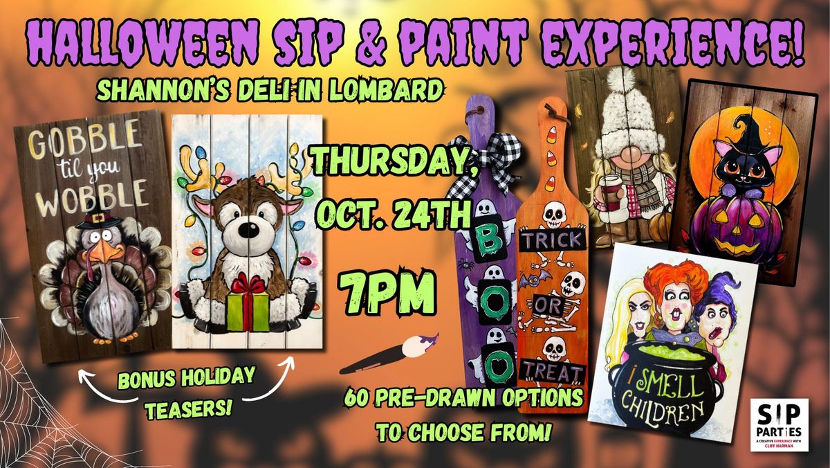 Pre-Drawn SIP & Paint Experience at Shannon's Deli in Lombard! Thursday, October 24th