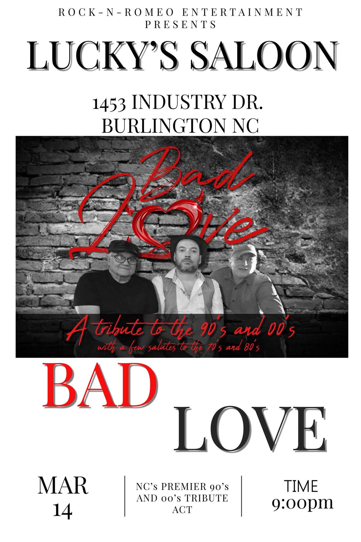 \ud83c\udfb6 Join us for an unforgettable night with Bad Love live at Luckys Saloon! \ud83c\udfb6