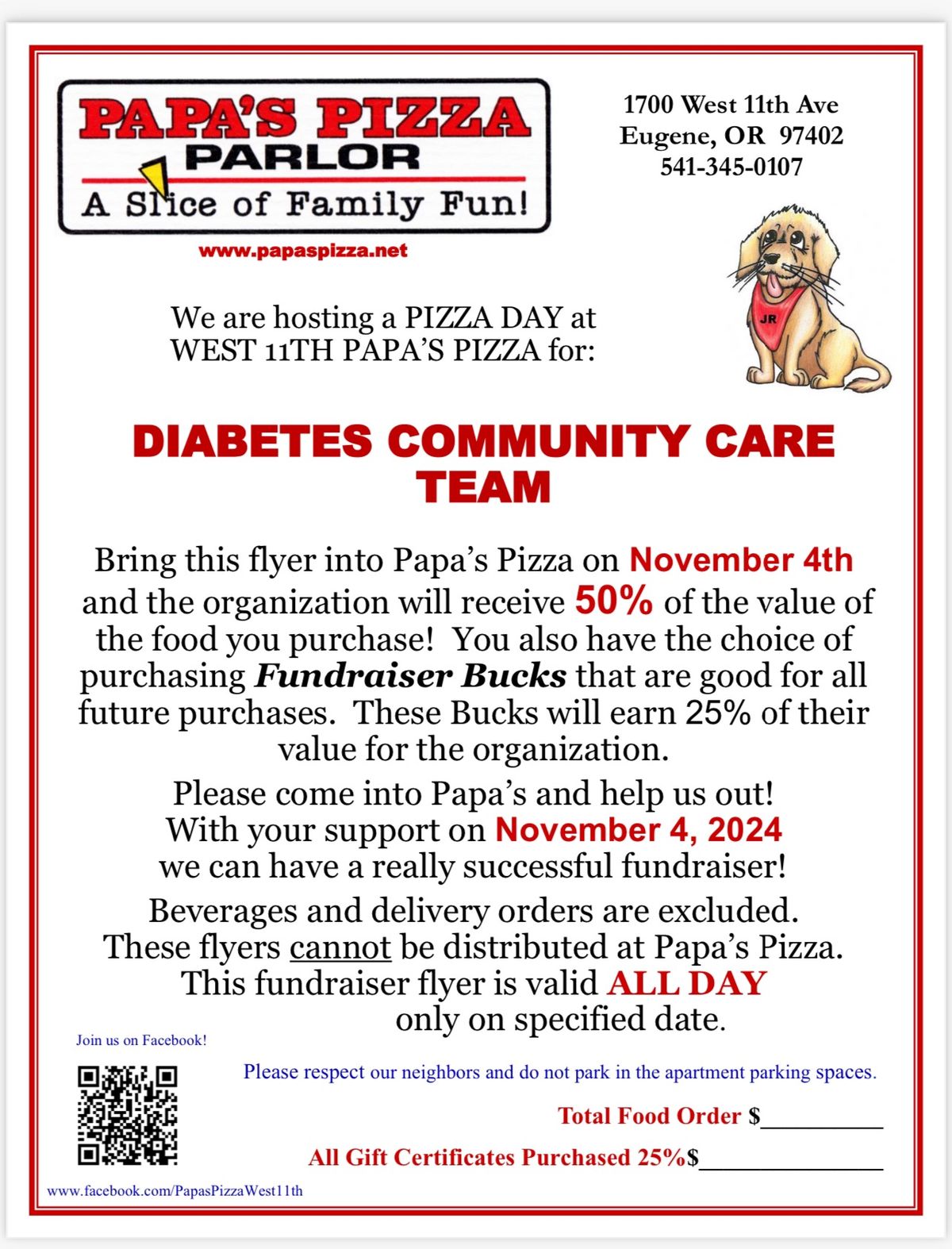 Papa\u2019s Pizza Fundraiser for Diabetes Awareness & Local Programs