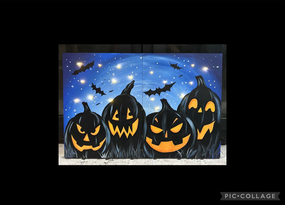 Light up Jack O' Lantern Wooden Sign Paint Night - at The Novel Realm