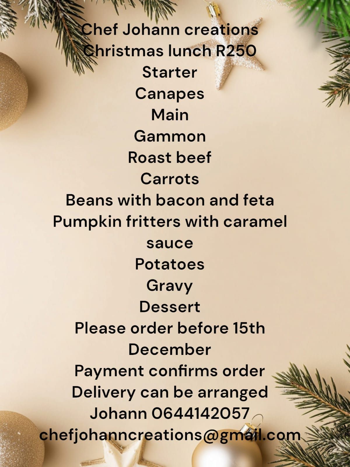 Christmas Menu at Chef Johann Creations