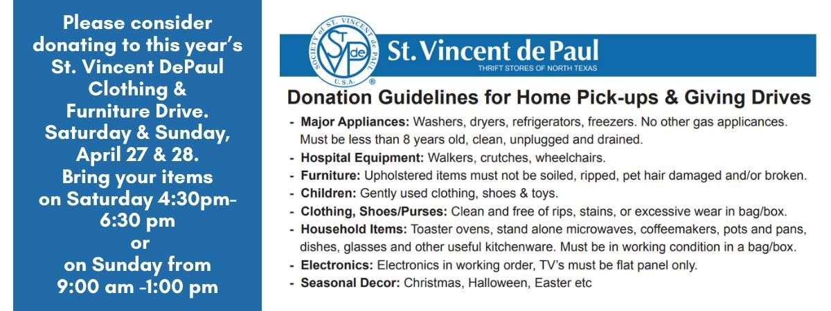 St. Vincent DePaul Clothing & Furniture Drive