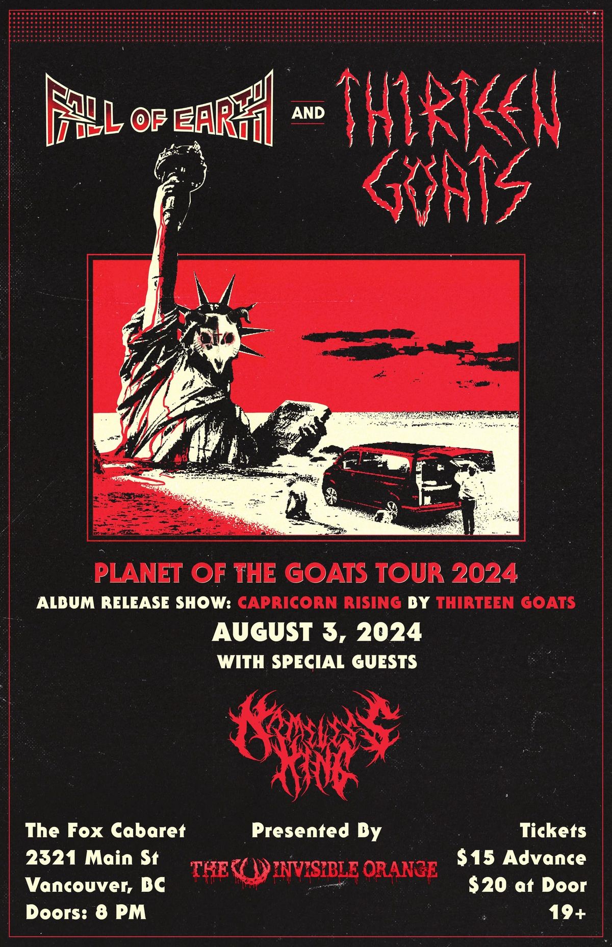 THIRTEEN GOATS \/\/ FALL OF EARTH \/\/ NAMELESS KING. August 3rd at The Fox