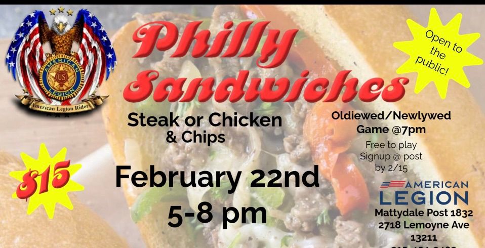 Oldie wed\/newlywed game and Philly steak or chicken night