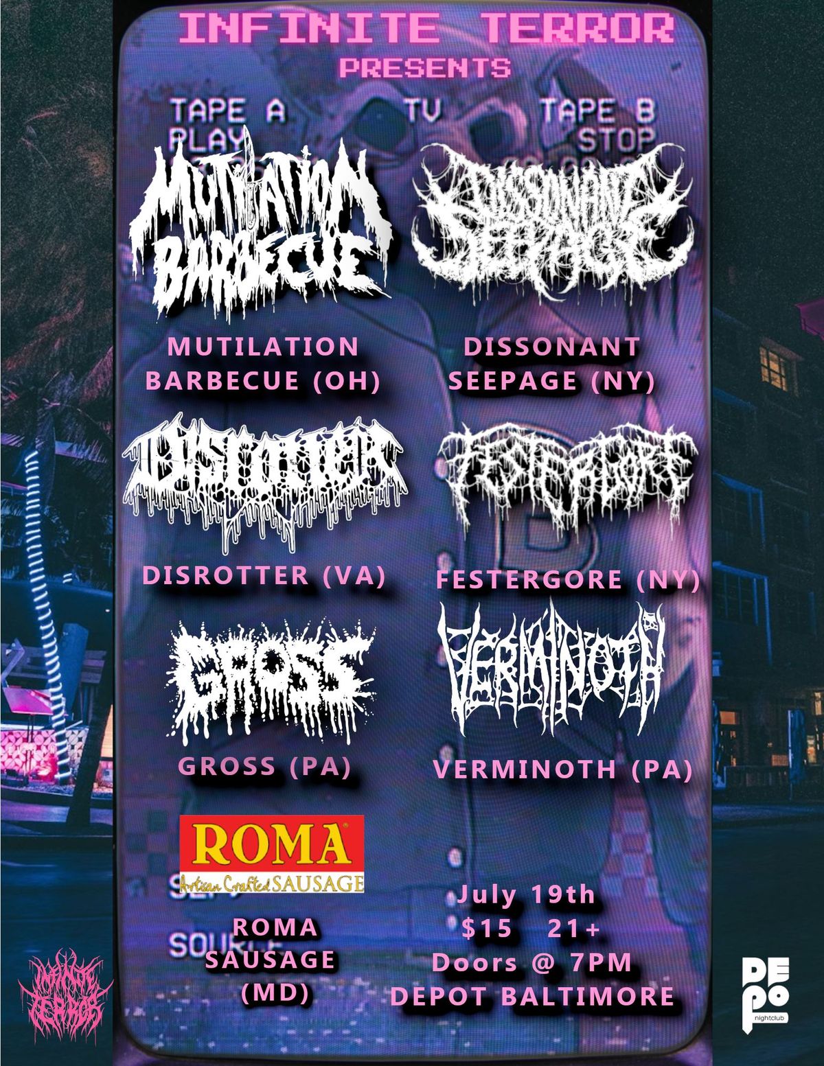 Mutilation Barbecue, Dissonant Seepage, Disrotter, Festergore, Gross, and Verminoth