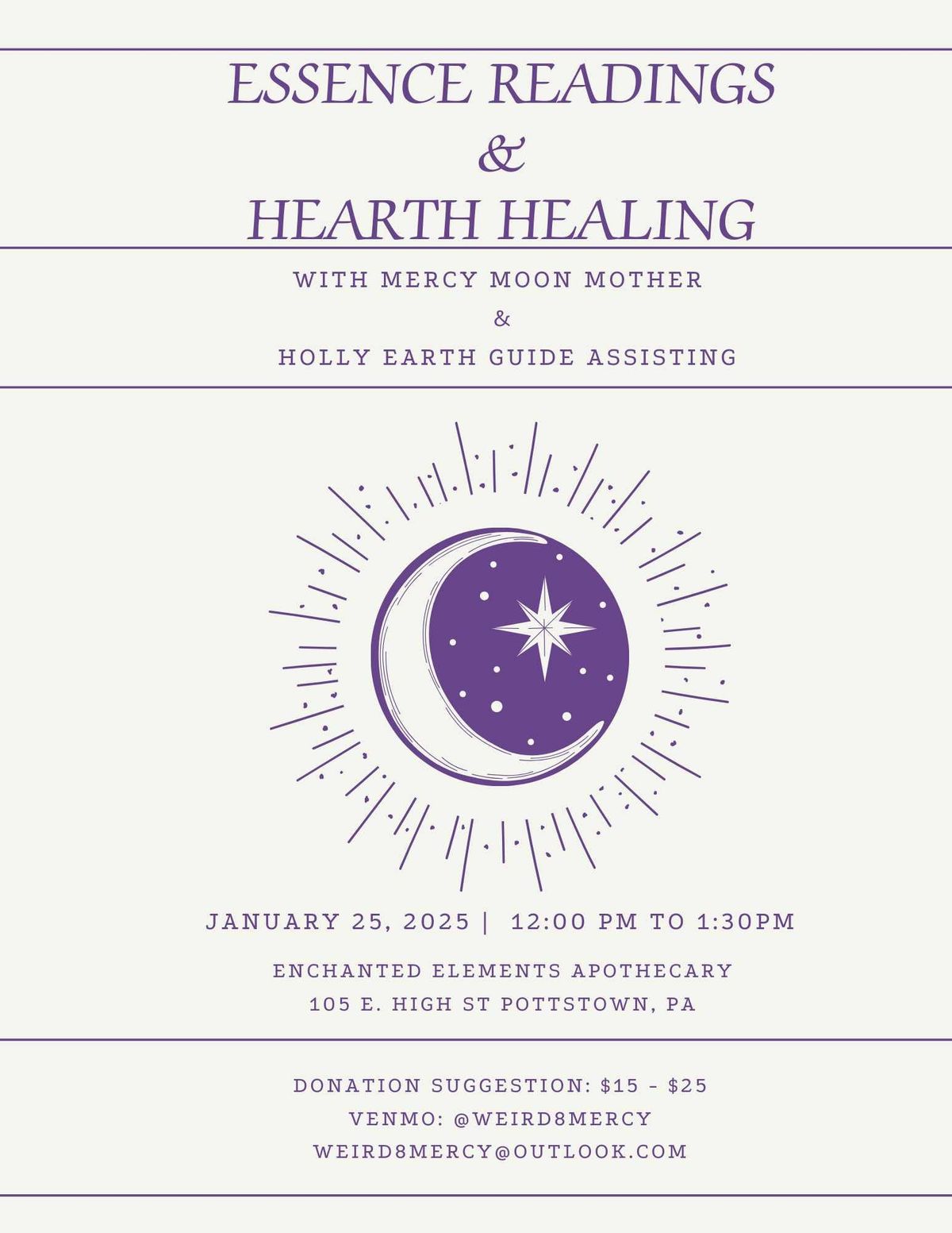 Essence Reading & Hearth Healing w\/ Mercy Moon Mother & Holly Earth Guide