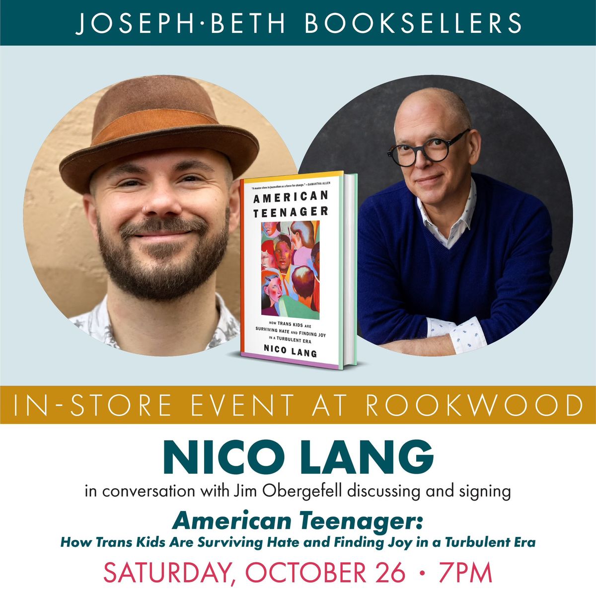 Nico Lang in conversation with Jim Obergefell discussing and signing American Teenager